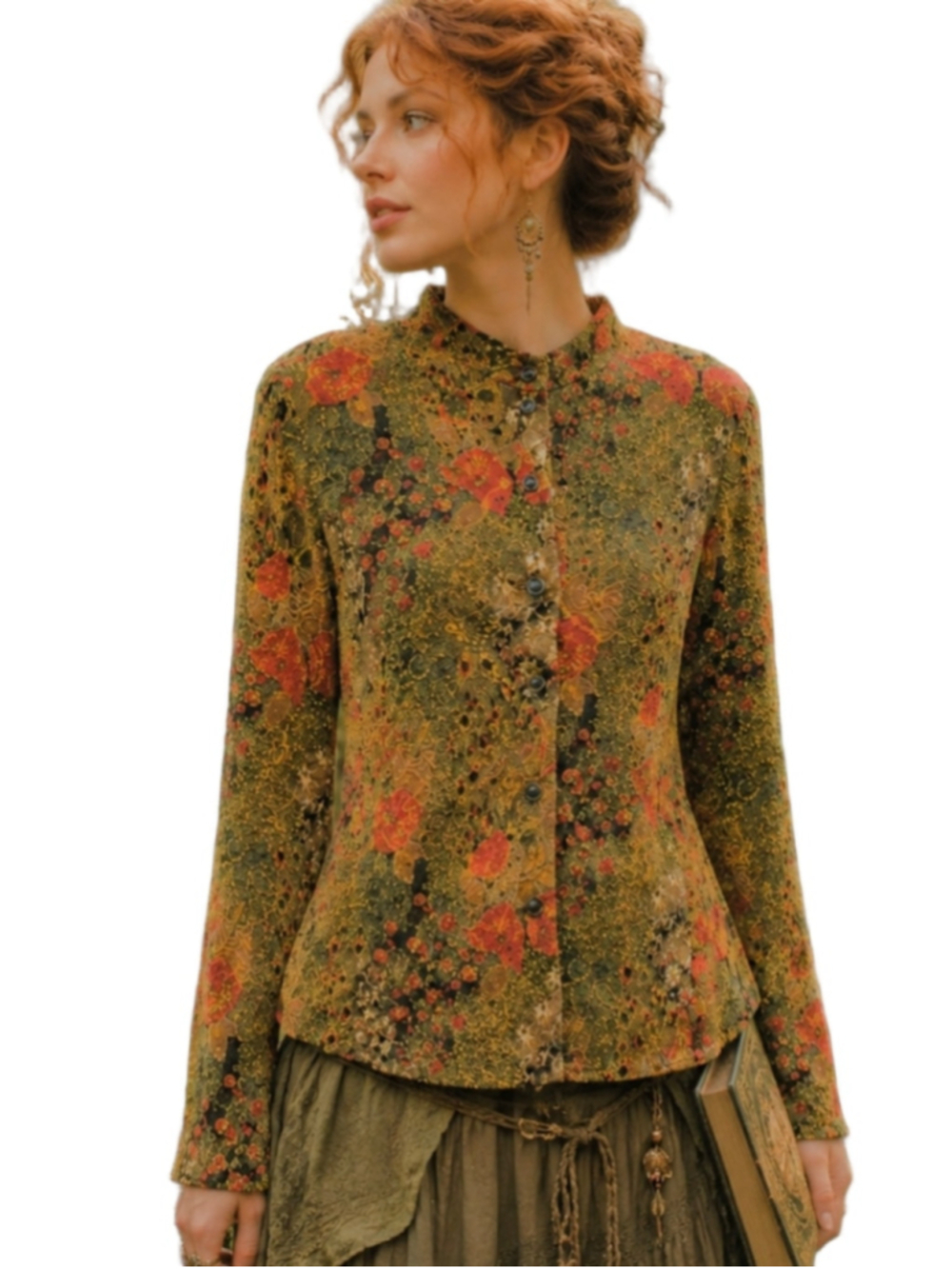 Vintage Stacey Michelle Tapestry Floral Button Up Blouse Top Cottagecore Sz M